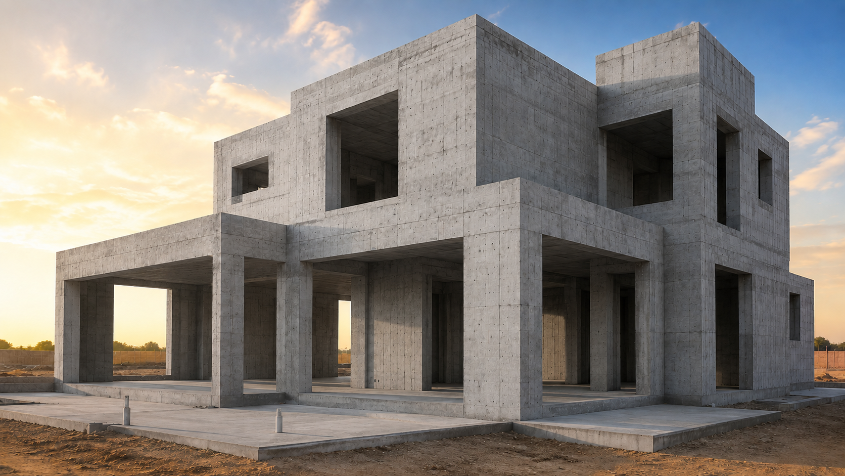 The same home as an EHBG structural greyshell in bare concrete